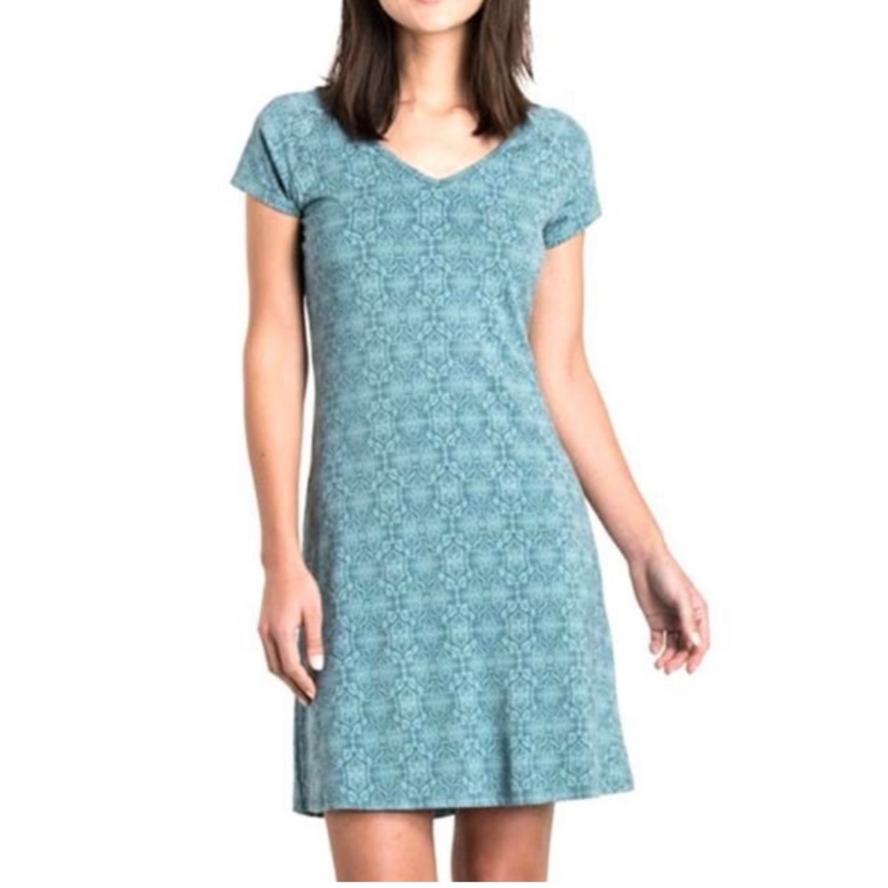 Kuhl Teal Patterned V-Neck Midi Dress